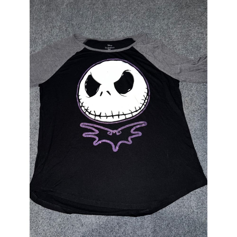 Disney Jack Skellington Raglan Shirt XL 15/17 Black Grey Nightmare Before Xmas